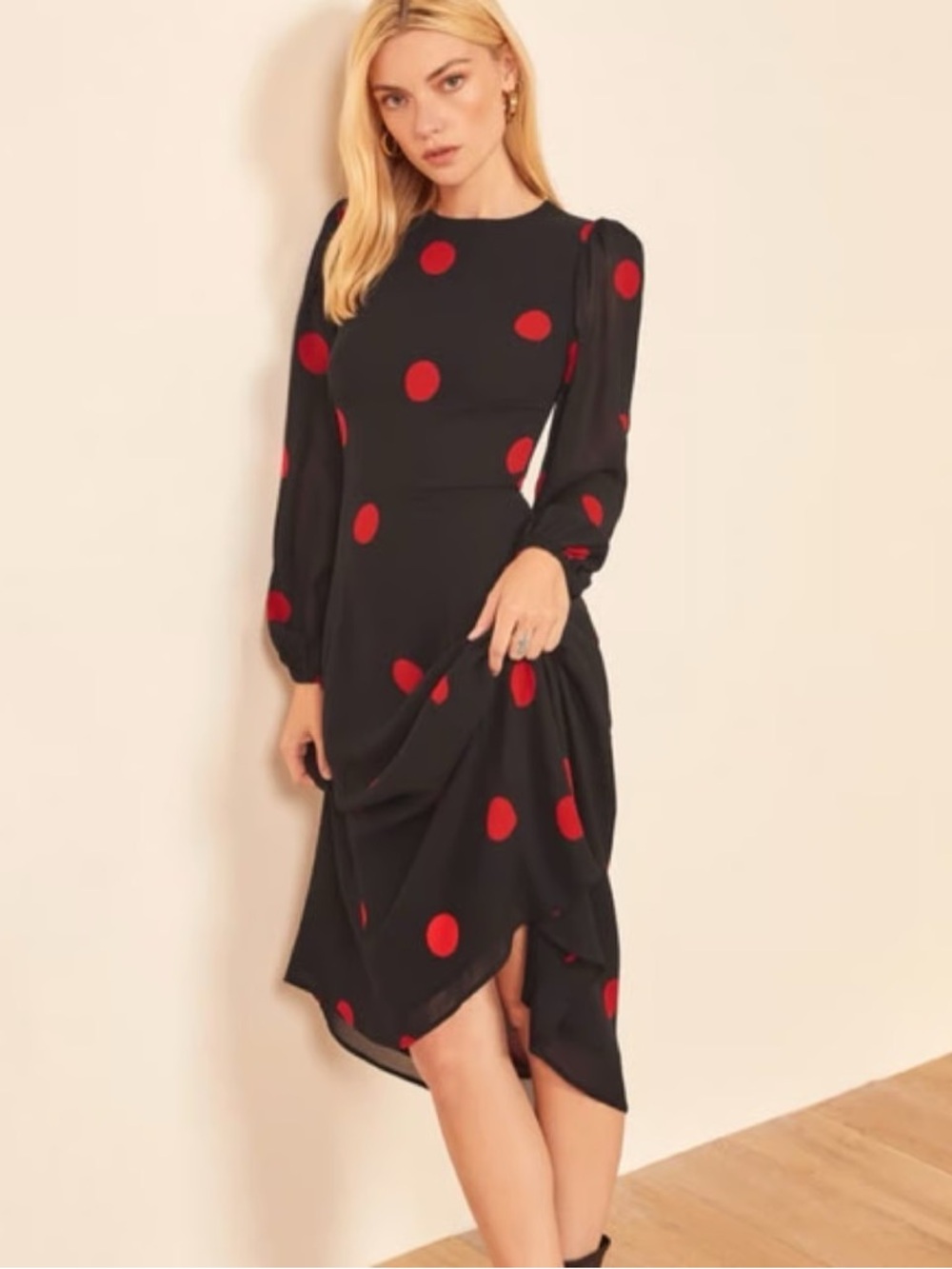 Reformation Luanne black and red polka dot midi dress